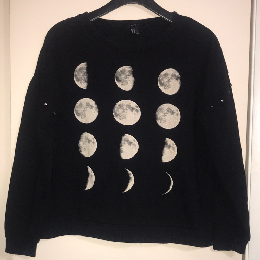 Forever 21 Moon Phases Crew Neck Sweatshirt with Stud Details on the Sleeves